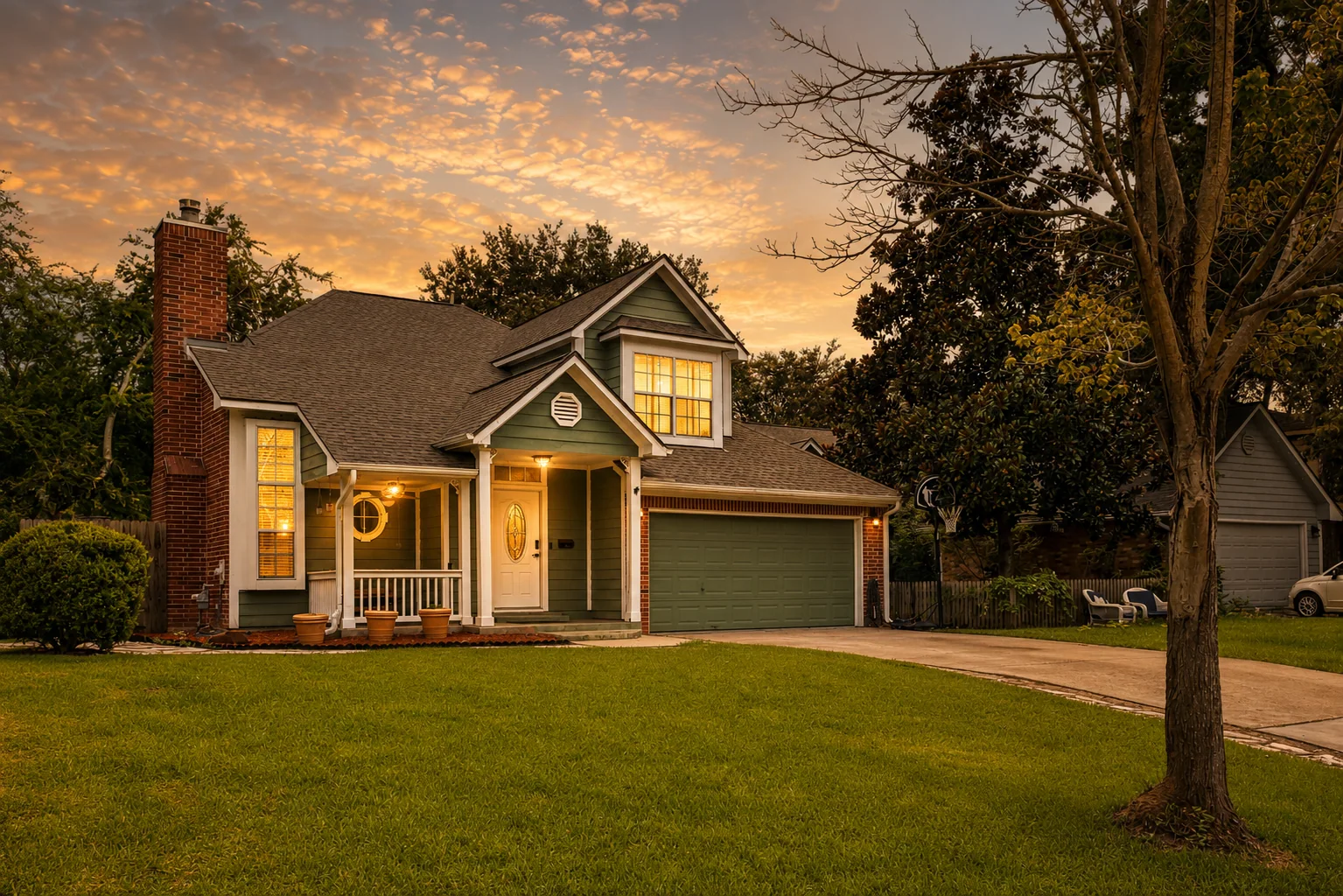 Welcoming suburban home photographed at twilight by Dark Room Photography
